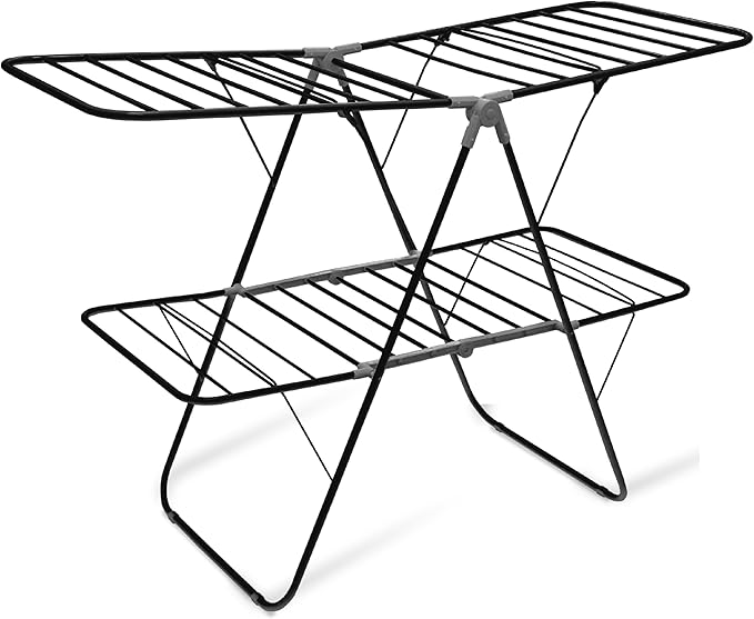 Brookstone 2 Tier Folding Rack – Indoor/Outdoor Collapsible Clothes Dryer Stand Laundry or Shoe Rack,Heavy Duty Freestanding Garment Hanger, Foldable, Portable Air Dry Holder