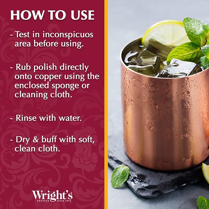 Wright's Copper Cream Cleaner - 8 Ounce 2 Pack with Polishing Cloth - Gently Cleans and Removes Tarnish without Scratching