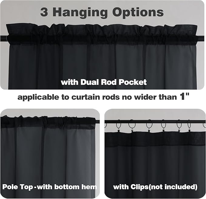 Chyhomenyc Black Sheer Curtains 96 inches Long Window Draperies 2 Panels, Solid Elegant Window Voile Panels/Drapes/Treatment/Backdrop for Bedroom Living Room Wedding Party Decor, 42 Wx96 L, 8FT L
