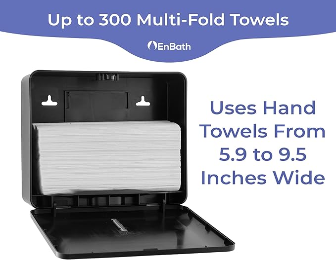 Multifold Paper Towel Dispenser Wall Mount (Black, 2-Pack), Folded Hand Towel Dispenser for Bathroom/Restroom, Commercial Paper Towel Holder, Trifold Paper Towels Dispenser by EnBath