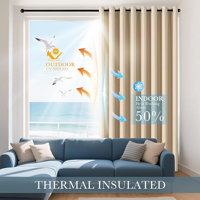 PONY DANCE Blackout Curtains for Bedroom 72 Inch Length 2 Panels Set, Privacy Thermal Insulated Room Darkening Grommet Drapes for Living Room Window, W34 x L72 Inch, Biscotti Beige