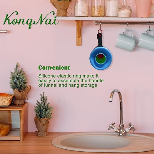 KongNai Canning Funnel for Wide and Regular Jars，Wide Mouth Funnels Sets of 3, Large for Mason Jar, Food Grade Collapsible Silicone Kitchen Accessories for Transfer Jam, Juice, Spices and Oil