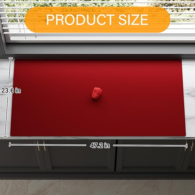 Quality Silicone Table Mat 47x24 Inch - High Heat Resistant (Lab Tested 482°F), Non-Slip Oil-Resistant Surface for Baking & DIY | Waterproof & Easy Clean (Red)