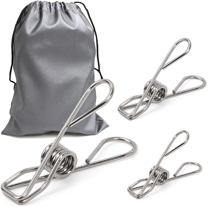 40 Pack Clothes Pins Heavy Duty, Metal Clothespins Assorted Size Include Extra Large, 304 Stainless Steel Clothes Pins with Waterproof Bag, 2.4/2.6/3.4 Inch Laundry Clips Outdoor