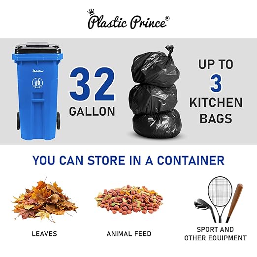 32 Gallon Trash Can Outdoor Recycling Bin with Lid and Wheels Heavy Duty Rolling Garbage Can with Lid Blue Recycle Bin with Wheels for Warehouses Hospitals Restaurants, Pack of 2