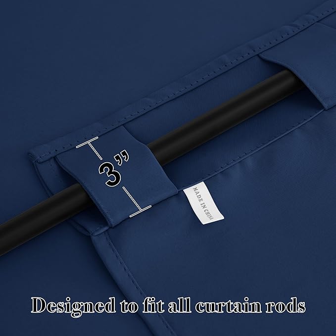 RYB HOME Blackout Curtains for Living Room, Back Tab & Rod Pocket Top Insulating Window Decor for Bedroom Dining Classroom Home Office, W 62 x L 63, Navy, 2 Panels