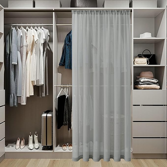 Tollpiz Sheer Curtain Closet Linen Textured Curtain Sheers Doorway Light Filtering Voile French Door Rod Pocket Curtains Patio Glass Door, 25 x 80 inches Long, Silver Grey, Set of 1 Panel