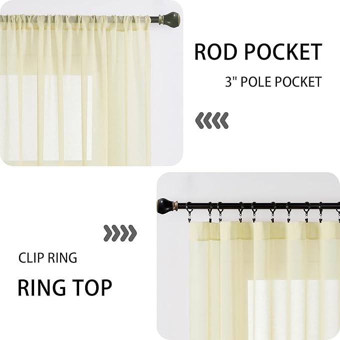 Tollpiz Sheer Door Curtains Closet Linen Textured Curtains Sheer Doorway Light Filtering Voile Rod French Door Pocket Curtain Patio Door, 25 x 72 inches Long, Transparent Yellow, Set of 1 Panel