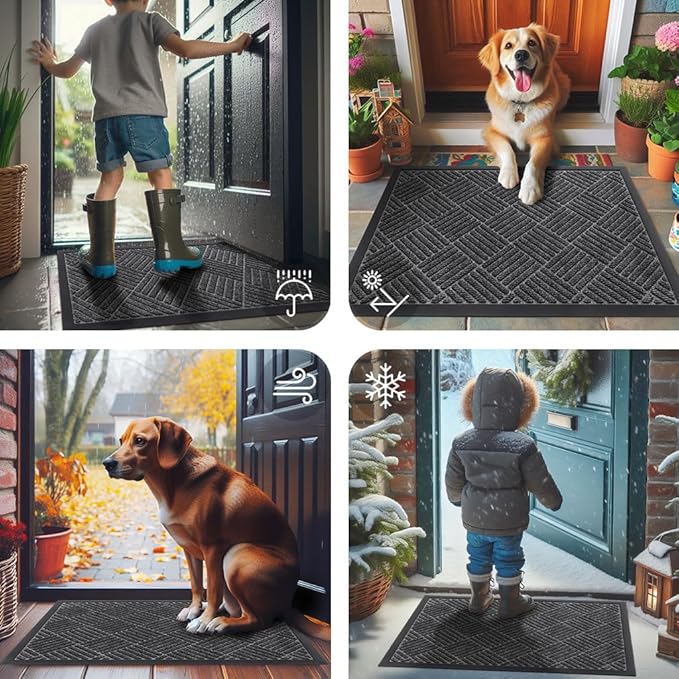 Smiry Front Door Mat Outside Entrance, Heavy Duty Outdoor Indoor Mat, Natural Rubber Doormat, Non Slip, Trap Dirt and Moisture, Easy Clean, Low Profile Patio Porch Entryway Mat, 71x47, Light Grey