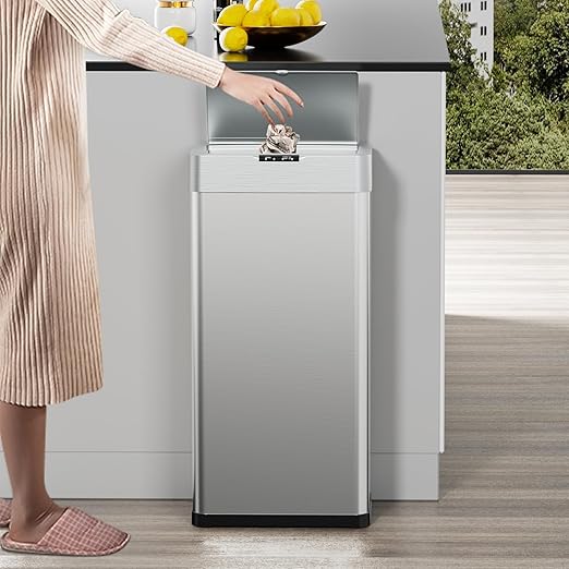TLSUNNY 13.2 Gallon Motion Sensor Trash Can,Touchless Automatic Garbage Can,Brushed Stainless Steel Smart Bin,with Bag Holder,Soft Close Lid,for Kitchen,Office,RV,Bedroom,Living Room (Silver, 50L)