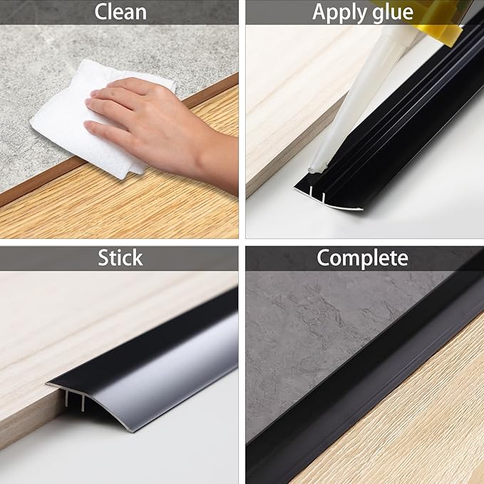 Gaahing Aluminum Floor Transition Threshold Strip, Bridge The Height Gap Between 0.2 to 0.5 inches for Doorway Ramp Tiles Laminate Planks (2Pcs x 35.4in x 1.7in, Matte Black)