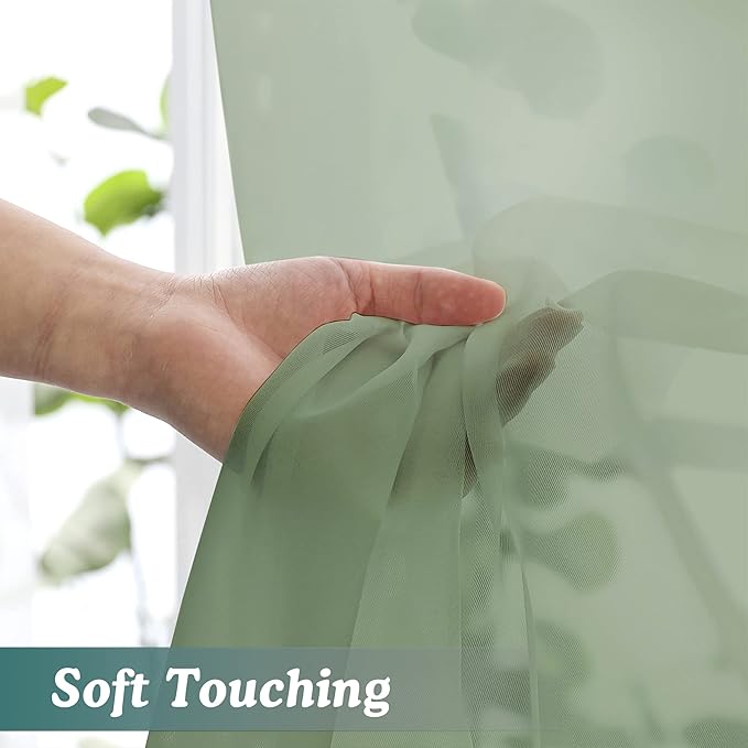 Chyhomenyc Sage Green Sheer Curtains 78 Inches Long 2 Panels Set for Living Room, Light Filtering Voile Lightweight Bedroom Curtains, Rod Pocket Solid Window Treatment Drapes, Each 42W x 78L