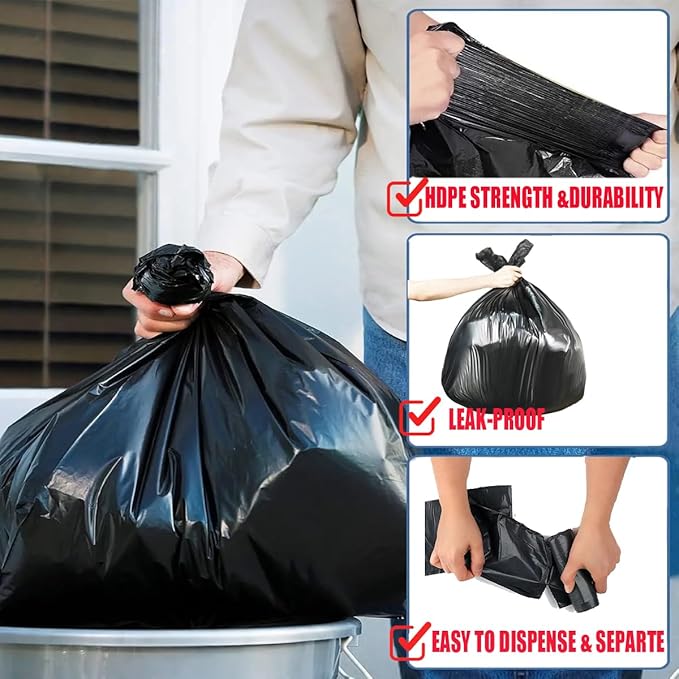 33 Gallon Trash Bags, 50 Count, Black Garbage bags, Multi-purpose Trash Can Bin Liners for Home Commercial, Outdoor, Construction, Industrial, Janitorial, Municipal, Lawn, Leaf