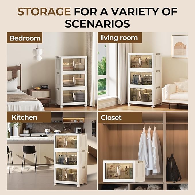 Elegant 2 Tiers Stackable Storage Bins for Home Organization, Moveable Plastic Storage Bins with Lids, Easy Assembled Storage Box for Closet Organizers and Storage Dorm 22" W x 12.4" D x 26" H