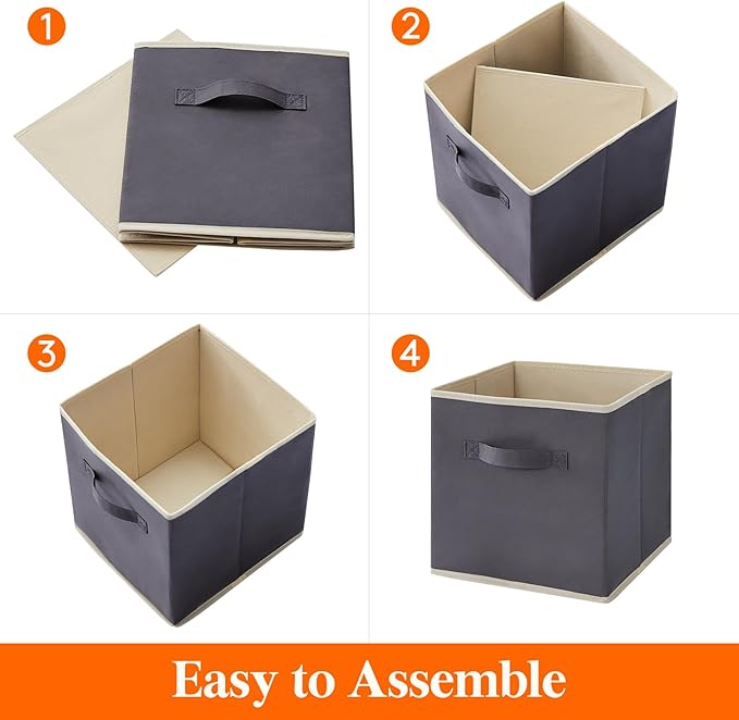 Lifewit 16 Packs Storage Cubes, 11 Inch Cube Storage Bins, Foldable Decorative Fabric Storage Baskets for Organizing Home Organizers with Handles for Shelves, Closet, Gray