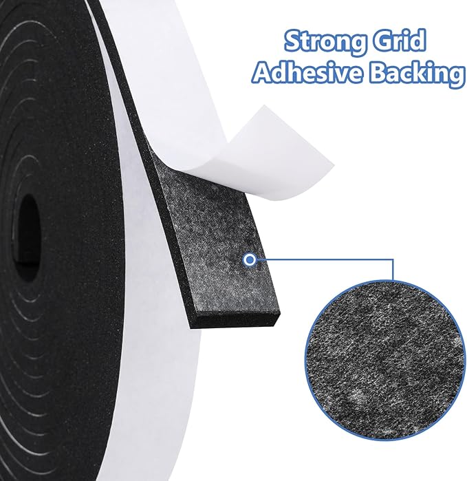 Weather Stripping Door Seal Strip- 1/2 Inch X 1/4 Inch X 16Feet, Strong Adhesive, Lightproof, Soundproof, Weatherproof Foam Tape Insulation for Sliding Door, Front Door Frame, Windows- Black