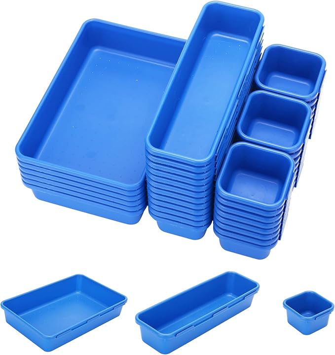 KeFanta 42 Pack Tool Box Organizer Tool Tray Dividers, Rolling Tool Chest Cart Cabinet Workbench Desk Drawer Organization and Storage for Hardware, Parts, Screws, Nuts, Small Tools Organization(Blue)