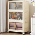 3 Tier Stackable Plastic Storage Bins with Lids 48QT, Collapsible Closet Organizers and Storage with Wheels for Living Room,Office,Dorm