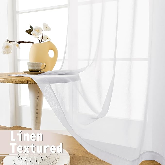 Tollpiz Short Sheer Door Curtains Closet Linen Textured Curtains Sheer Doorway Light Filtering Voile Patio Glass Door Rod Pocket Curtain French Door, 54 x 40 inches Long, White, Set of 1 Panel