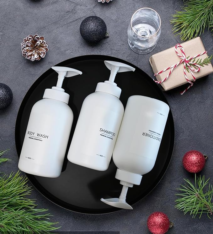 Frosted Pearl White Shampoo and Conditioner Bottles, Refillable Apothecary Dispenser Pump for Shampoo, Sanitizer, Lotion, Oil, Shower Soap, Hand Soap, Dish Soap (3, 500ml)