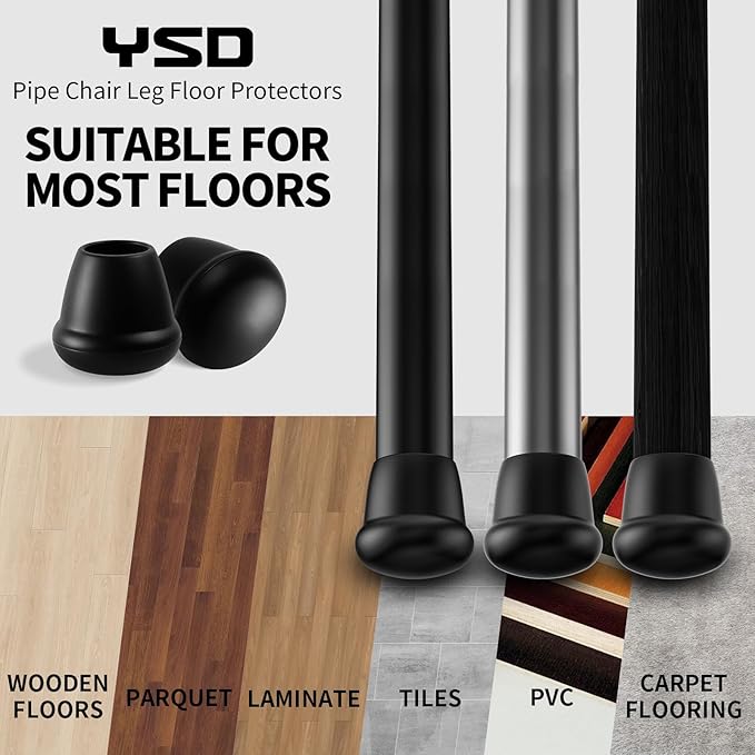 1 Inch Heavy Duty Rubber Chair Leg Caps - 8 PCS Non-Slip Furniture Floor Protectors with Metal Inserts for Wood, Tile, Carpet - Fits Chairs,Stools,Bar Stools
