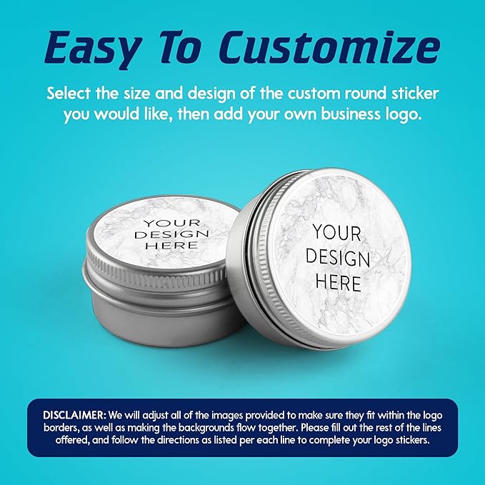 100 Custom Vinyl Stickers - Upload Your own Image, Text, Design, Logo - Personalized Logo Labels for Handmade, Packaging, Bottle, Jars, Candle, Brand Stickers (Silver Marble, 1x1)