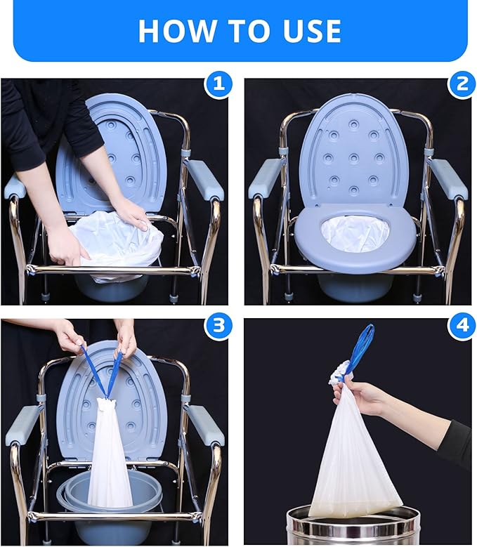 Disposable Potty liners - 250, Bed side commode Liners, Portable Toilet Bag, Potty Bags for Portable Toilet, Potty Chair Liners, Toilet Liners, Commode Bags - Leak Proof & Odorless