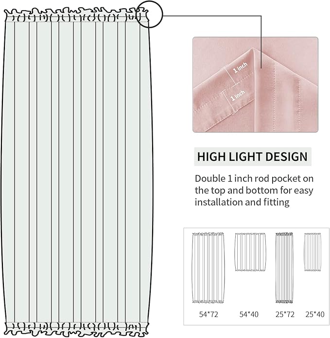 DWCN French Door Curtains – Rod Pocket Thermal Blackout Curtain for Doors with Glass Window, Kitchen and Patio Doors for Privacy, 54 X 72 Inches Long, 1 Curtain Panel with Tieback,Blush Pink