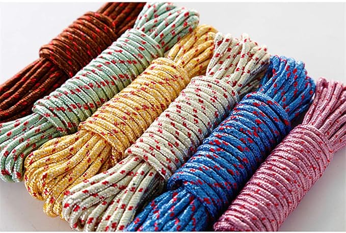 10M Heavy Duty Laundry Drying Clothesline Rope Portable Travel Nylon Cord Sturdy Clothes Line for Outdoor,Camping,Indoor,Crafting,Art Projects,Random Color Pack 2