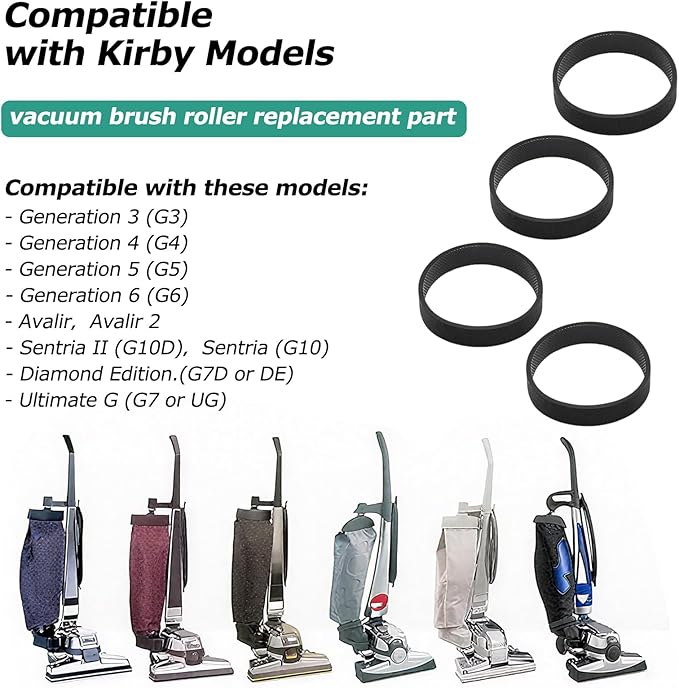 KEEPOW Replacement Part Compatible with Kirby Vacuum Brush Roll with 4 Pcs Belt, Compatible with Generation Models G3-G10, Sentria, Avalir Series