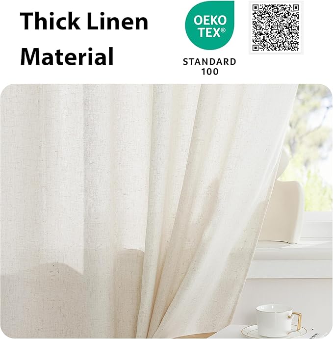 NICETOWN Linen Curtain for French Doors, Privacy Kitchen Window Coverings Shades for Front Back Door, Light Filtering Rod Pocket Shades for Living Room, W36 x L80 Inches, 1 PC, Natural