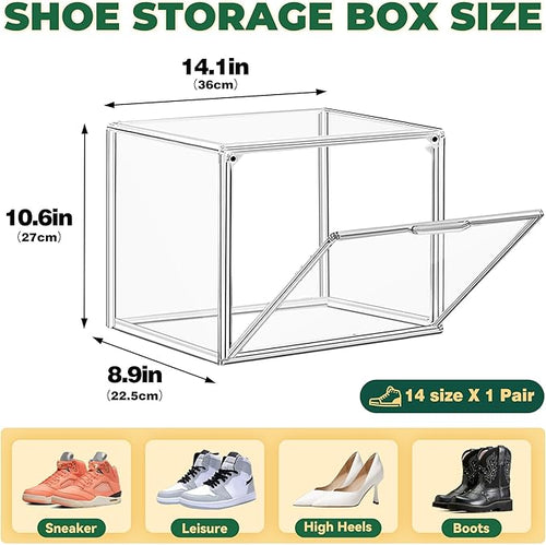12 Pack Thicken Shoe Rack Organizer for Closet Acrylic Shoe Box with Magnetic Door Sneaker Display Case Handbag Purse Organizer, Fit up to US Size 14