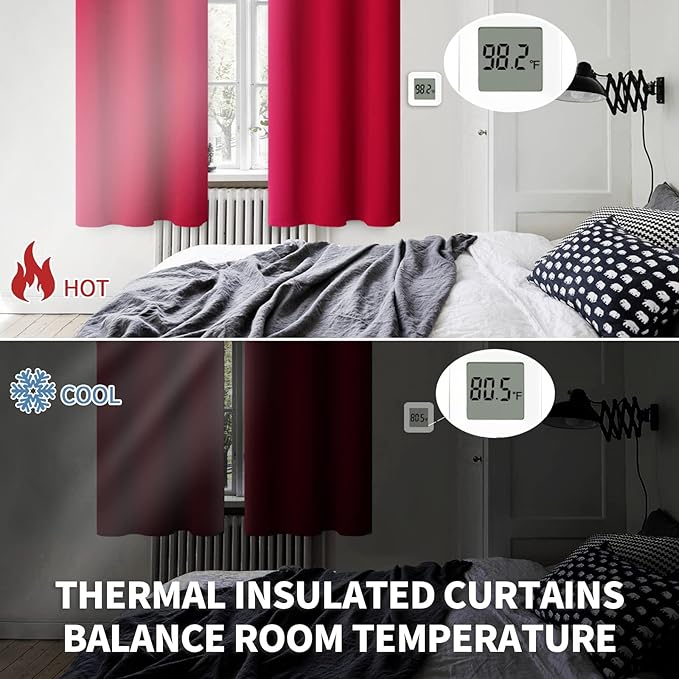 BGment Rod Pocket Red Blackout Curtains for Bedroom - Thermal Insulated Room Darkening Curtain for Living Room, 52 x 63 Inch, 2 Panels, Red