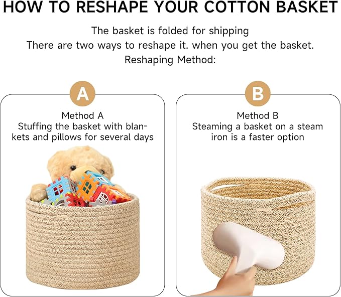 Small Basket for Organizing | Cube Shelf Closet Storage Baskets | 9.7×9.7×7.1” | Woven Rope Gift Basket | Nursery | Round 3 Packs Gradient Brown