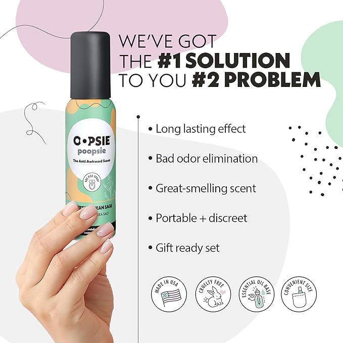Oopsie Poopsie - Mediterranean Sage and Berry Fresh- Before & After You Go Toilet Spray 2oz Each - Gift Set - Portable Odor Eliminator - 2 Pack