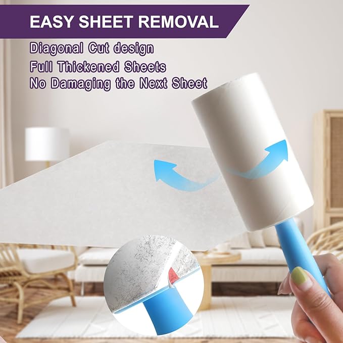Lint Rollers for Pet Hair Extra Sticky, 220 Sheets/2 Lint Roller Refills with 1 Durable Handles, Pet Hair Roller for Clothes, Furniture, Carpet