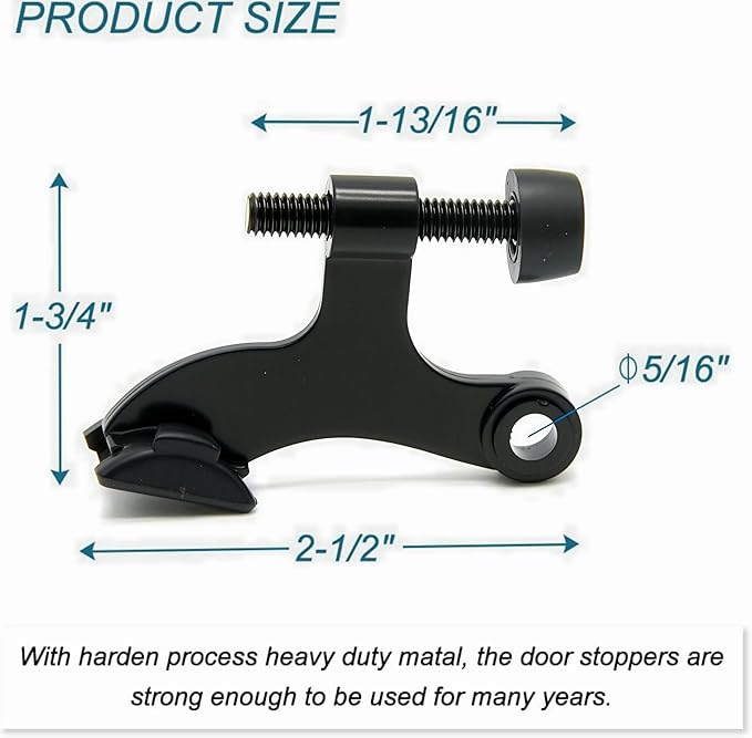 20 Pack Hinge Pin Black Door Stopper, Adjustable Heavy Duty Hinge Pin Door Stop with Black Rubber Bumper Tips