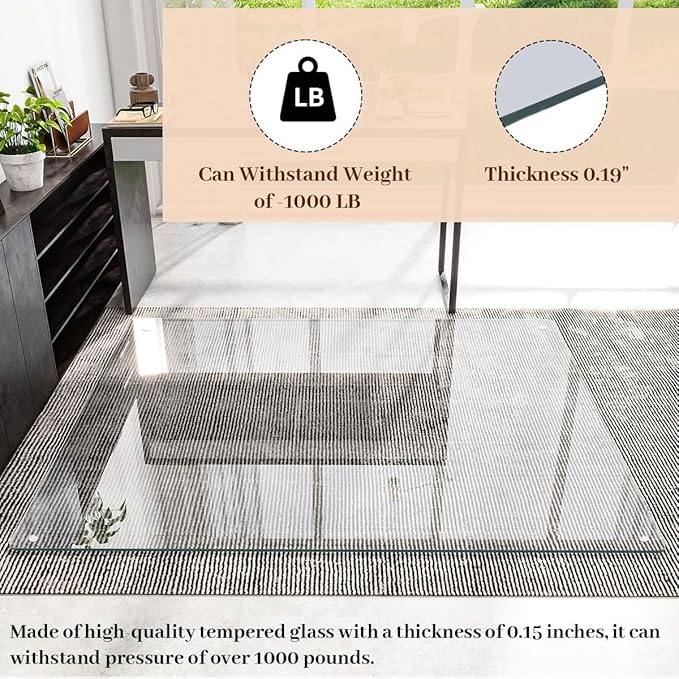 [Tempered Glass] 30" x 48" Glass Chair Mat, 1/5" Thick Office Chair Mat for Carpet or Hardwood Floor, Heavy Duty Hard Chair Mats with Round Corner and Polished Edge, Carpeted Floor Protector