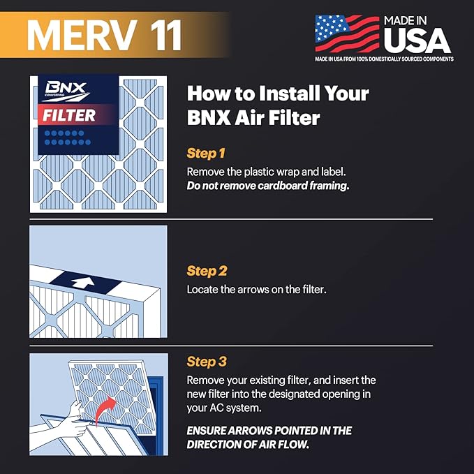 BNX TruFilter 20x23x1 Air Filter MERV 11 (6-Pack) - MADE IN USA - Allergen Defense Electrostatic Pleated Air Conditioner HVAC AC Furnace Filters for Allergies, Dust, Pet, Smoke, Allergy MPR 1200 FPR 7