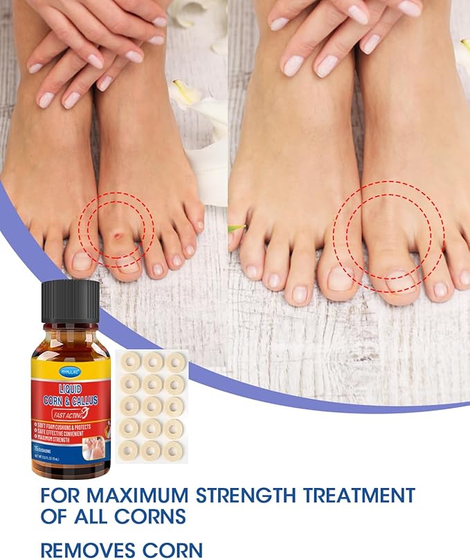 Liquid Corn Remover, Corn Removers for Toes, Fast Acting, Safe Removes Corns Fast Extra Strength for Kids and Adults, 15ml Liquid with 15PCS Cushions 10PCS Swabs (15ML*1)