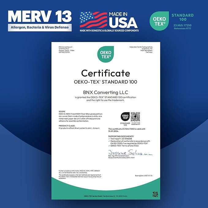BNX TruFilter 16x20x4 (15.5’’ x 19.5’’ x 3.63‘’ Slim Fit) MERV 13 Air Filter (2-Pack) - MADE IN USA - Air Conditioner HVAC AC Furnace Filters Health, Allergies, Mold, Bacteria, Smoke, MPR 1900 FPR 10
