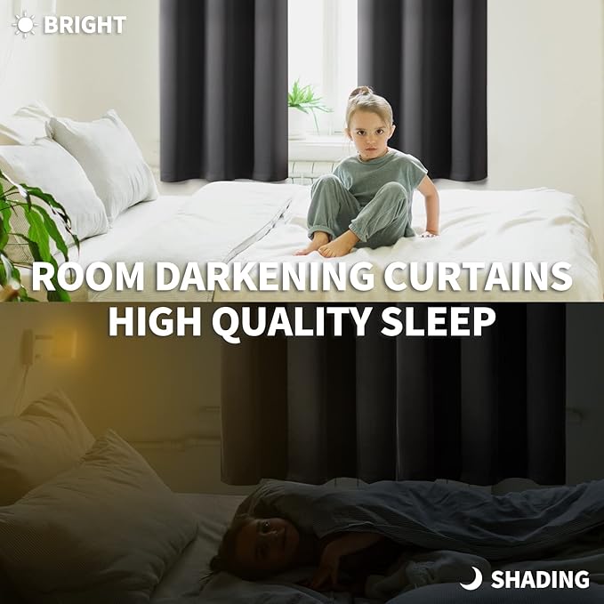 BGment Rod Pocket Blackout Curtains for Bedroom 84 Inches Length - Thermal Insulated Room Darkening Curtain for Living Room, 52 x 84 Inch, 2 Panels, Dark Grey