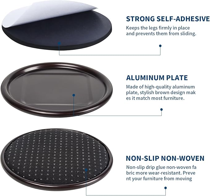 Ezprotekt 4 inch Round Non Slip Furniture Pads for Hardwood & Tile Floors, 16 Pcs Non Skid Furniture Coasters Cups Floor Protectors for Bed, Sofa, Table, Chair, Cabinet, Brown/Black