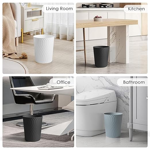 YGJT Small Trash Can, 6 Pack 1.8 Gallons Bathroom Trash Can, Slim Waste Basket, Round Garbage Can, Plastic Trash Bin for Kitchen, Dorm, Bedroom, Office, Living Room, Study, Compact Spaces(White)