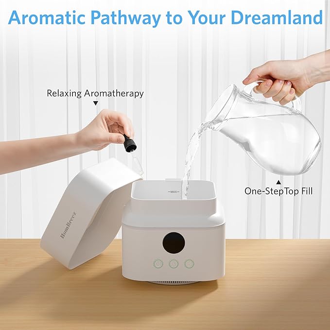 Air Purifier and Humidifier Combo for Bedroom, Covers Up to 200ft², H13 True HEPA Filter, 500ML Water Tank, Quiet Cool Mist Top Fill Essential Oil Diffuser for Baby, Pet Room, White