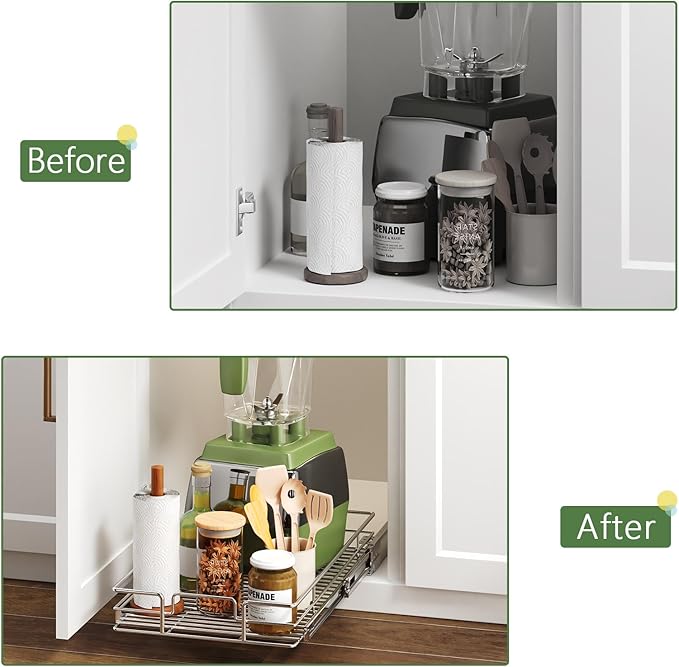 Pull Out Cabinet Organizer 13½" W x 21½" D, Heavy Duty Cabinet Pull Out Shelves, Slide Out Drawers Organization for Kitchen Cabinets Bathroom