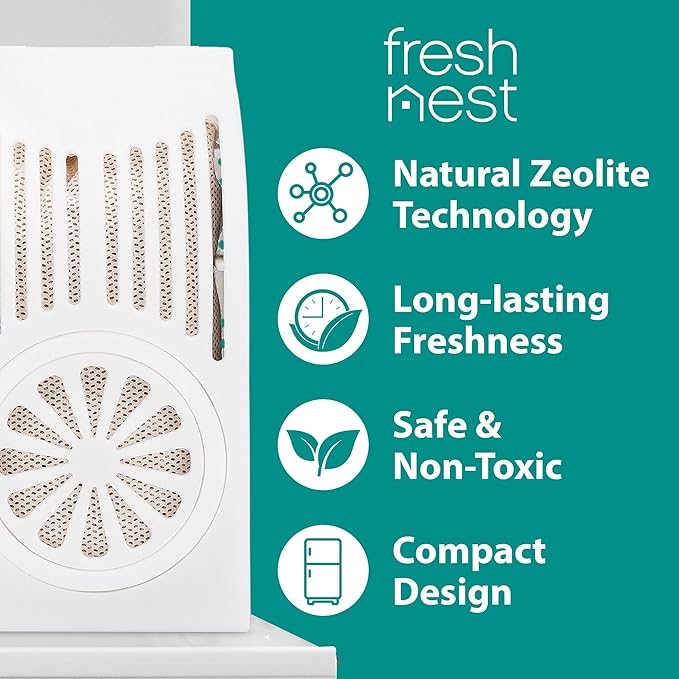Refrigerator Deodorizer with Zeolites (4-Pack) - Odor Eliminator for Fridge & Freezer - Outshines Baking Soda and Bamboo Charcoal Bags - Long-Lasting, & Safe