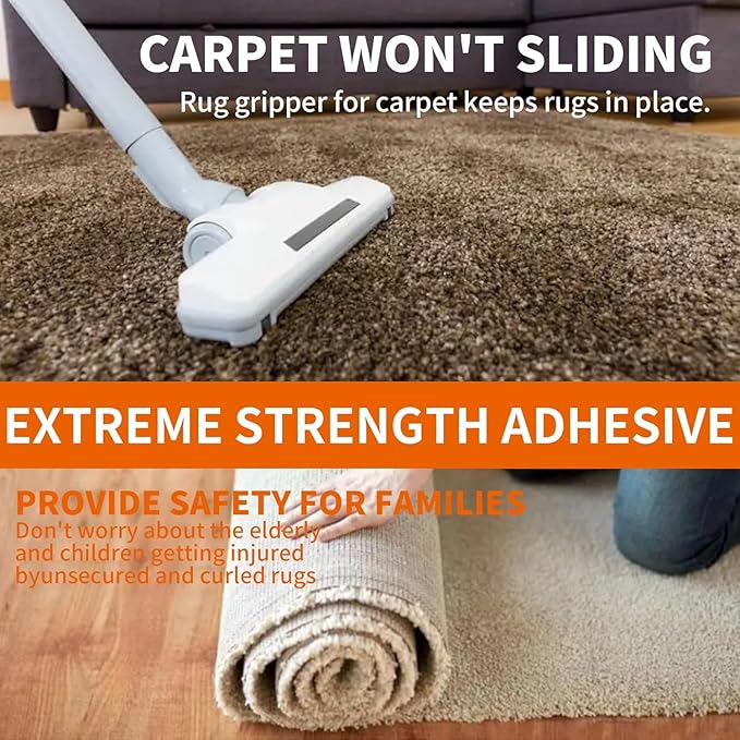TAPEBEAR Double Sided Carpet Tape 2Inch x 20Yards x 2Rolls, Heavy Duty Rug Tape Residue-Free Carpet Gripper for Area Rugs, Wood, Floor, Multipurpose Gripper Non Slip Tape, White