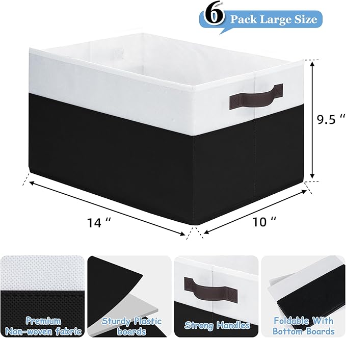 Criusia 6 Pack Closet Organizers and Storage Bins, Cute Dorm Room Essentials for Clothes Beddings Bags, Under Bed Storage Containers, Apartment Essentials Baskets for Organizing (14L*10W*9.5H)