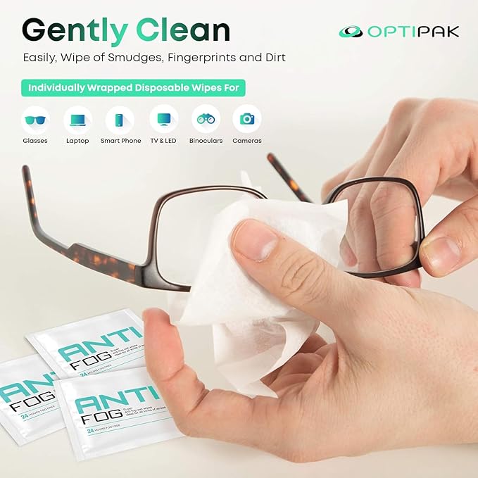 Opti-Pak Anti-Fog Pre-moistened Wipes for Glasses, Binoculars, Face Shields, Ski Masks or Swim Goggles - Prevents Fogging on Glass and Plastic Eyeglasses, Mirrors, Lenses and Windows (30pk 10 Count)